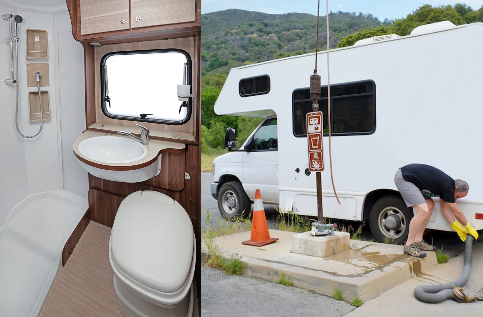 Portable RV/camper toilet and holding tank setup in Elk Grove Village, Illinois