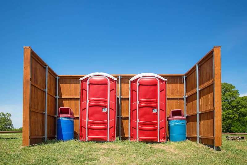 Short-term porta potty units staged for delivery in Elk Grove Village, Illinois